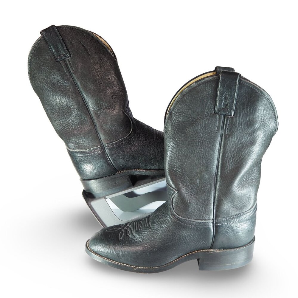 Justin Boots 3154 VTG Leather Cowboy Western‎ Boots Men's 7.5E Black USA Made